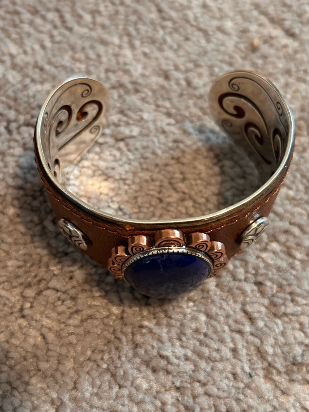 Rare Brighton Boho Flower Cuff Bracelet 💙 Leather, Copper, Blue Sodalite Stone - Picture 12 of 15